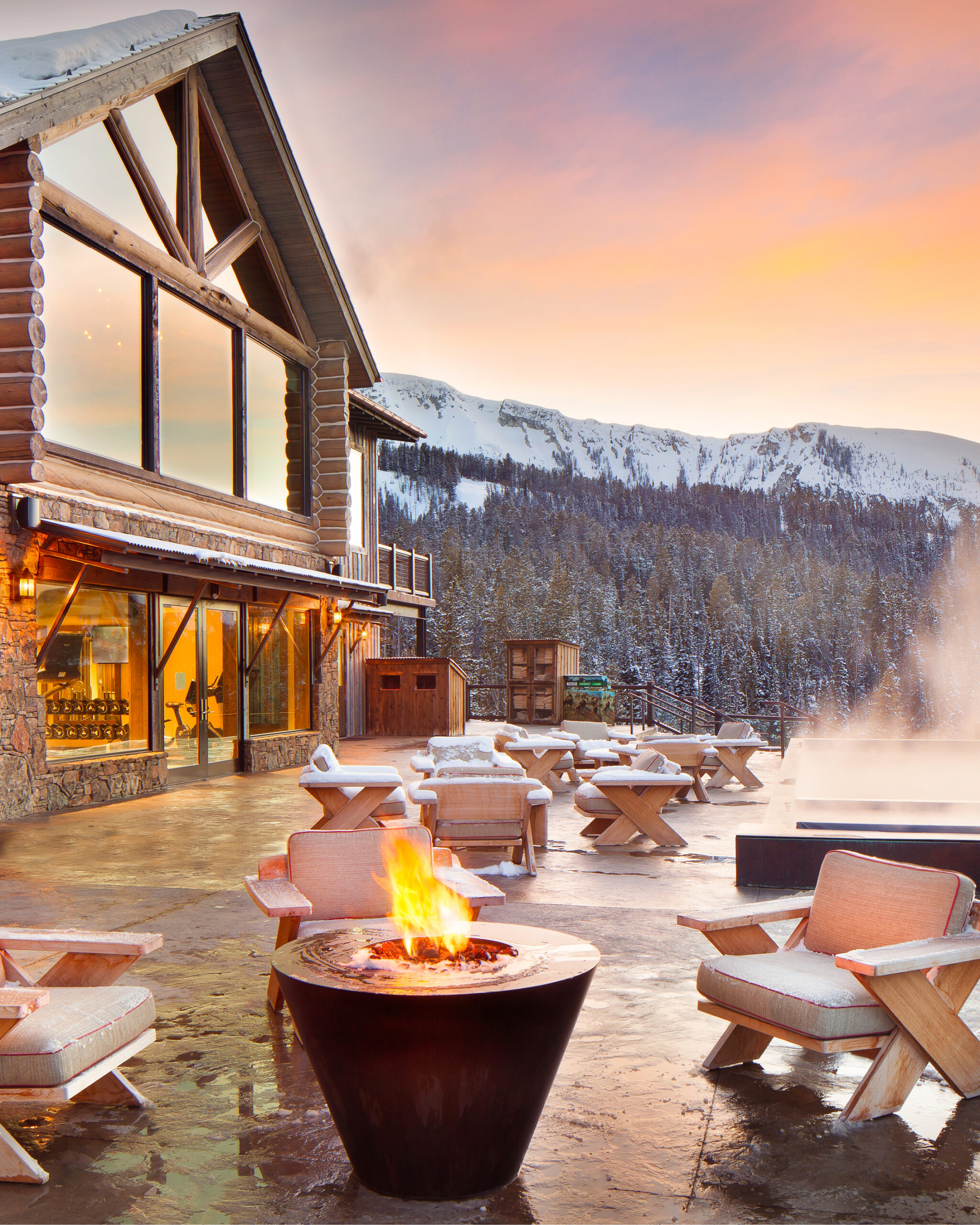 yellowstone club lodge with a fireside mountain view 
