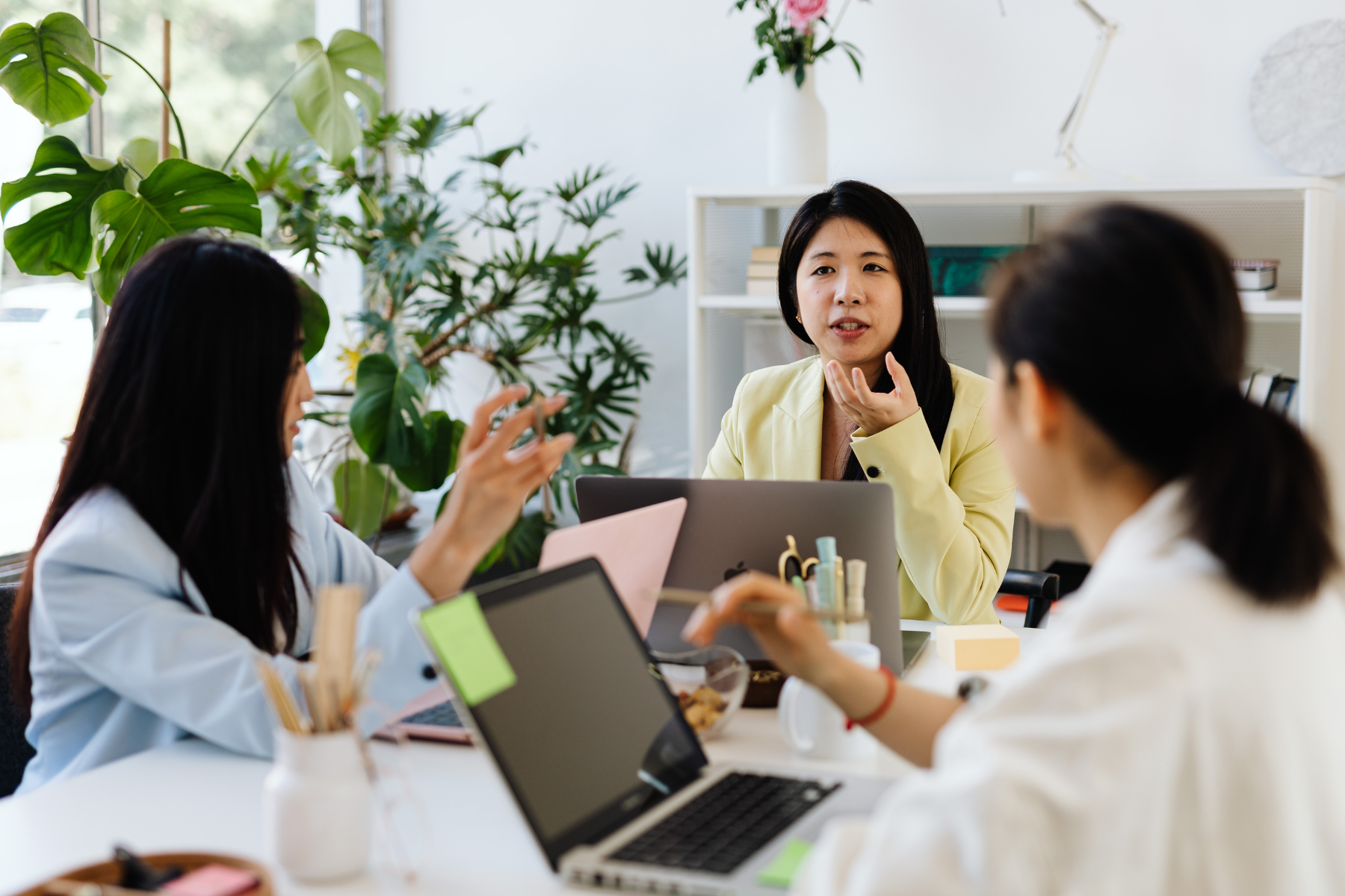 Women having a meeting in an office space.